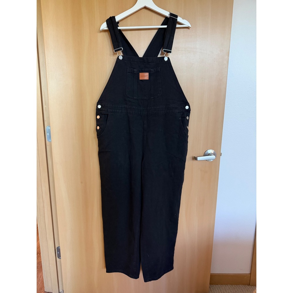 Black Denim Overalls Relaxed Fit Straight Leg Dungarees with Adjustable Straps